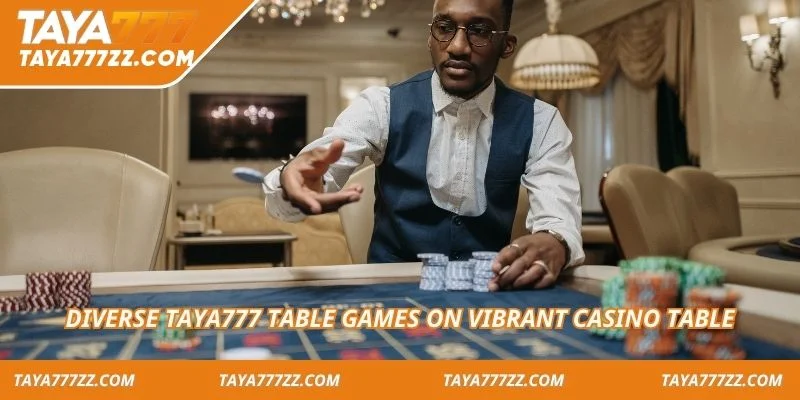 Diverse TAYA777 table games on vibrant casino table