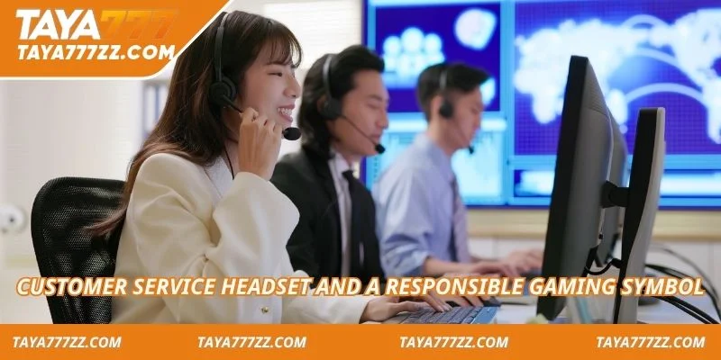 Customer service headset and a responsible gaming symbol